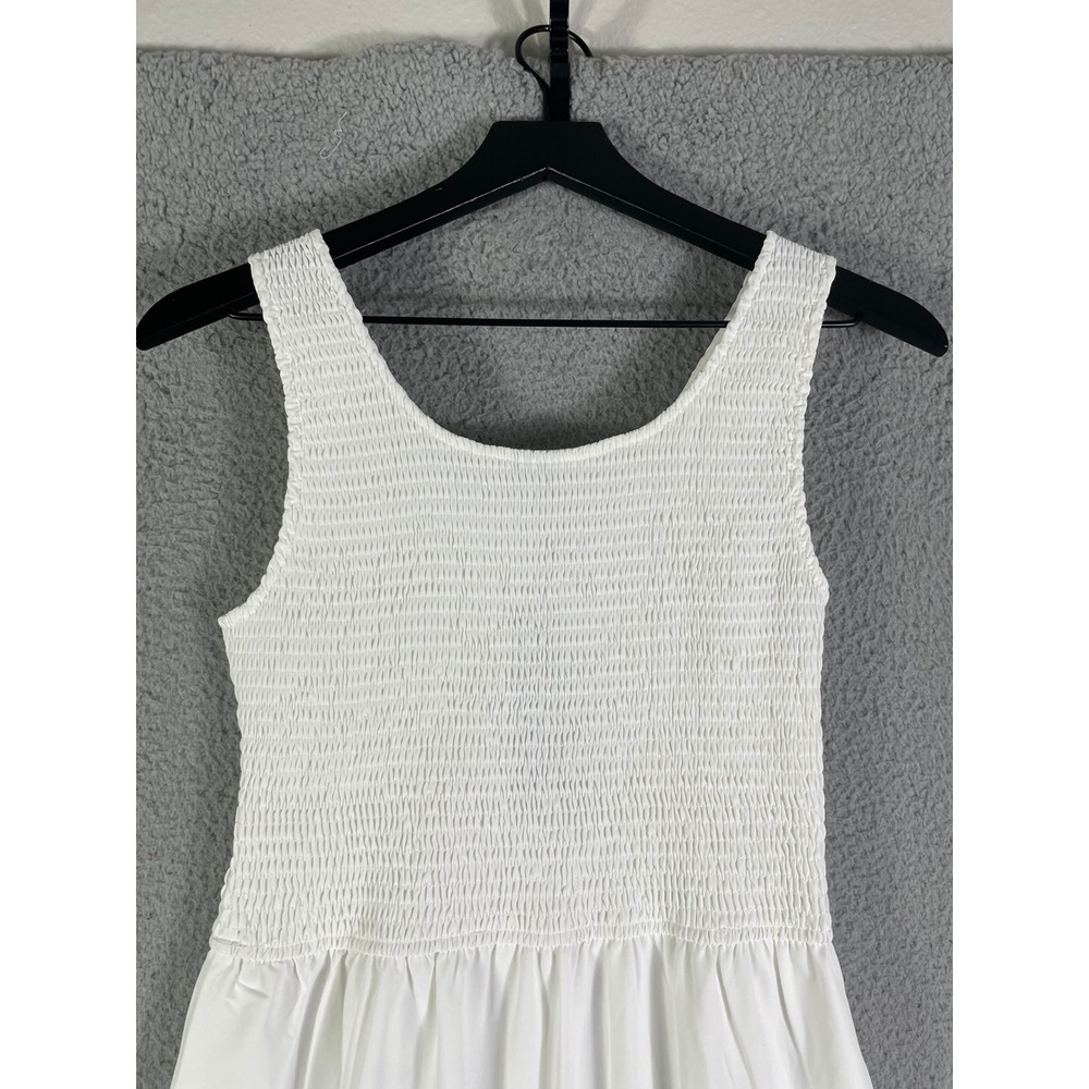 White Smocked Tiered Maxi Dress Sleeveless Beach Vacation Sundress Maggeer M New - Picture 14 of 16